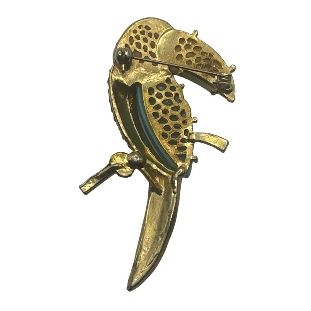Hattie Carnegie Enamel Rhinestone Brooch Bird Toucan Pin Unsigned - Picture 2 of 13